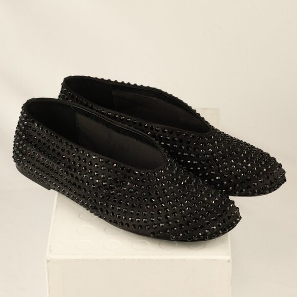 KHAITE Marcy Crystal-Embellished Satin Ballet Flats, Black - Picture 1 of 11